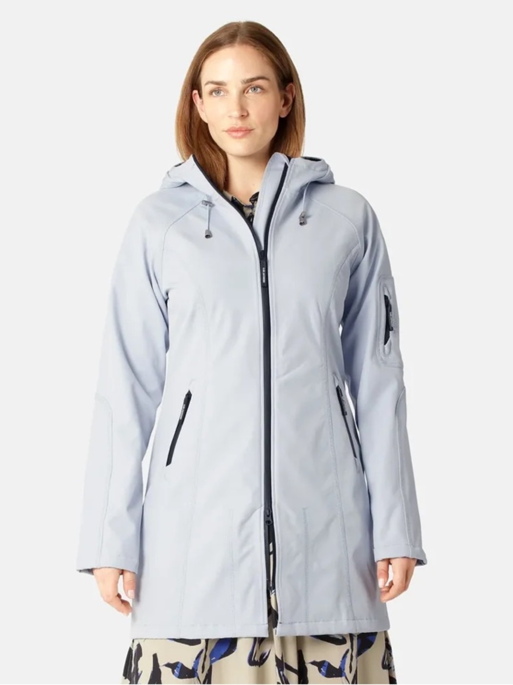 Ilse Jacobsen Rain37 Coat Heather Blue Hooded Trench Size 36